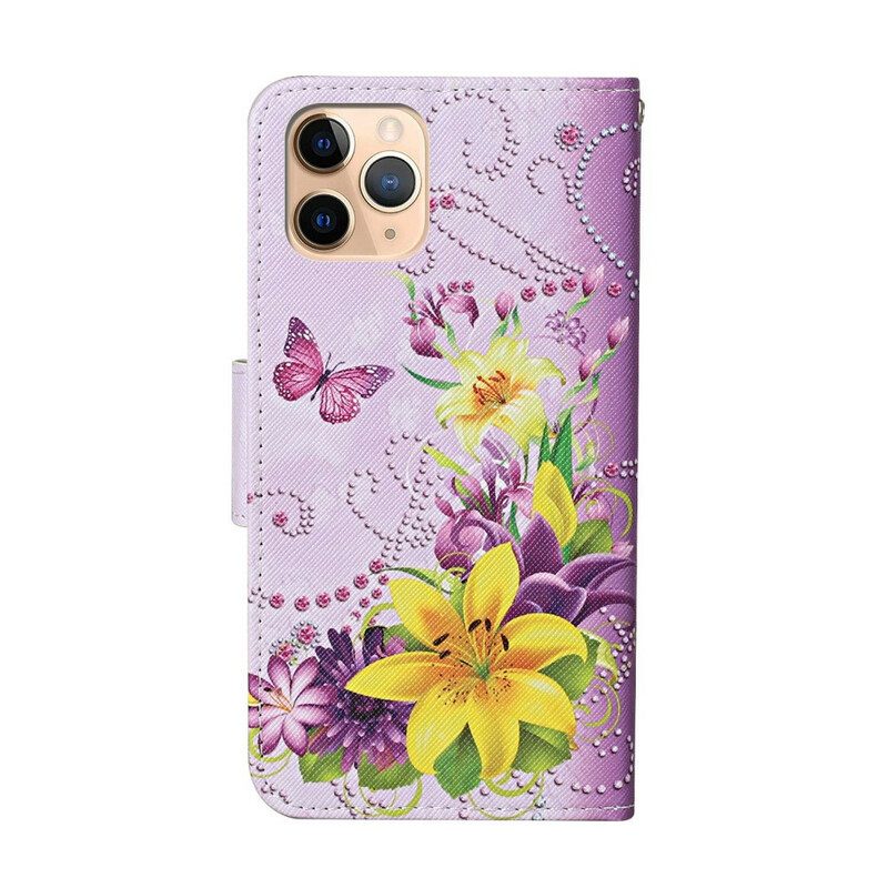 Lederhüllen Für iPhone 12 Pro Max Meisterhafte Blumen Mit Riemen