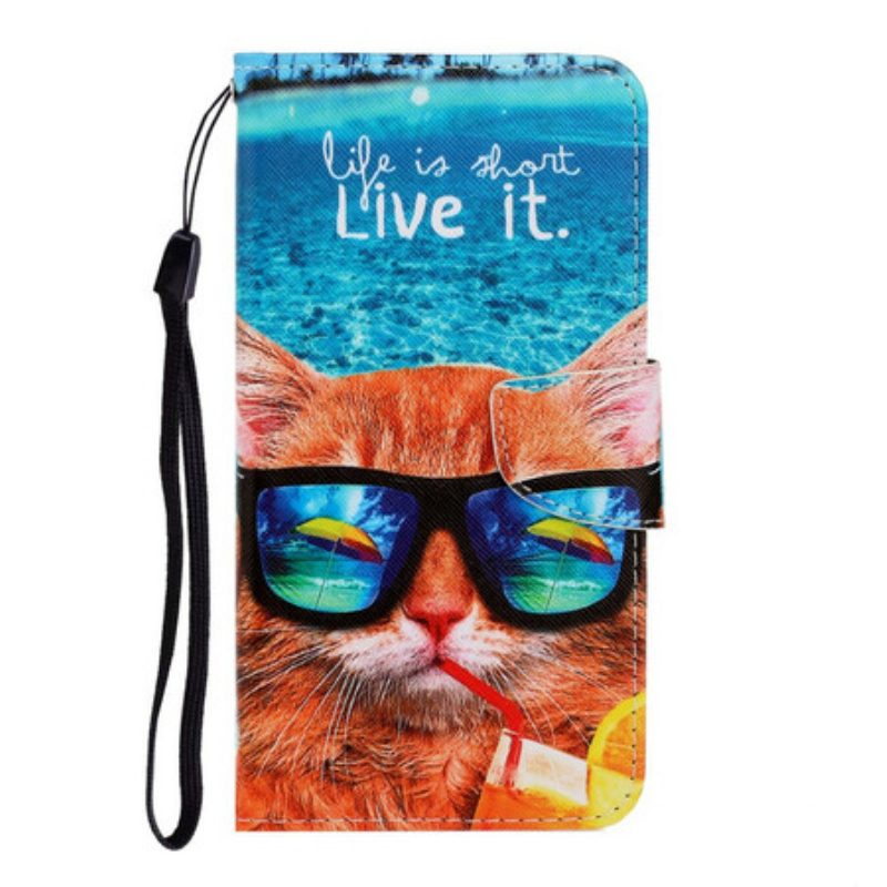 Lederhüllen Für iPhone 12 Pro Max Mit Kordel Cat Live It Strappy