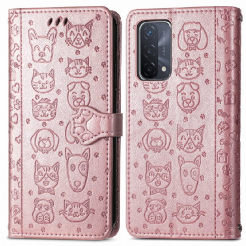 Flip Case Für Oppo A54 5G / A74 5G Animierte Tiere