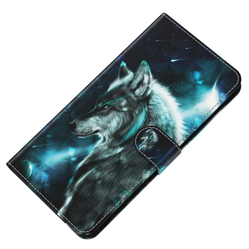 Flip Case Für Oppo A54 5G / A74 5G Mit Kordel Schlüsselband Wolf