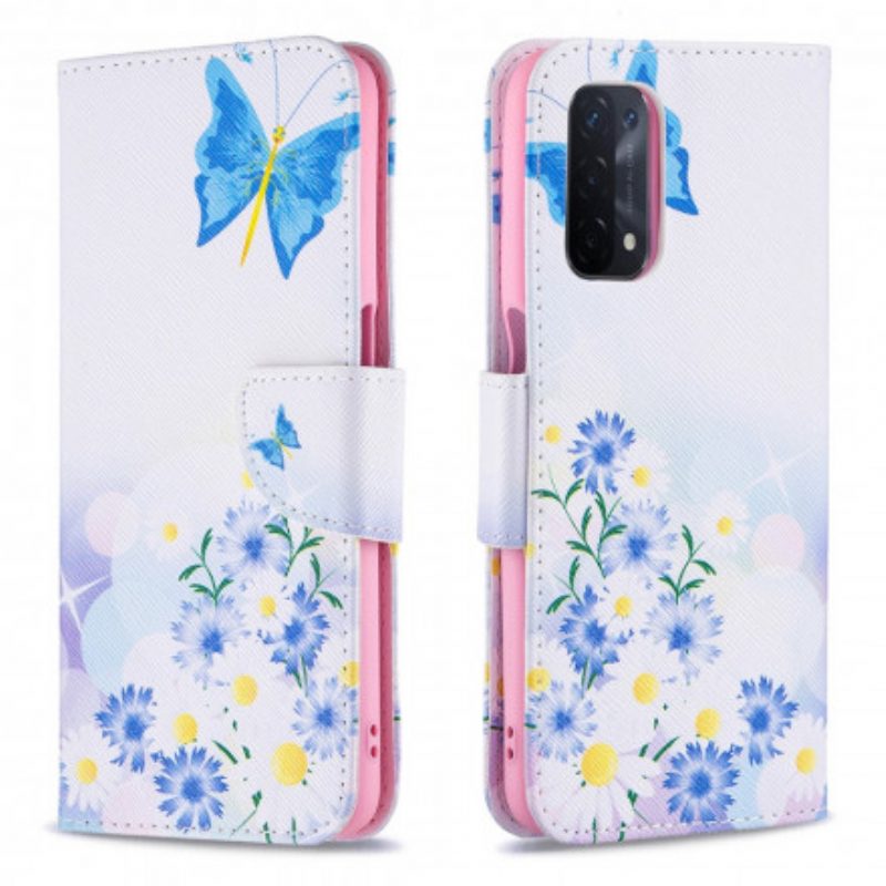 Lederhüllen Für Oppo A54 5G / A74 5G Bemalte Schmetterlinge Und Blumen