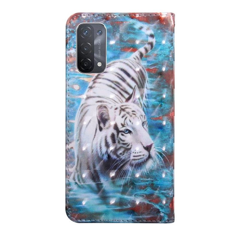 Lederhüllen Für Oppo A54 5G / A74 5G Tiger-kunstleder Mit Schlüsselband