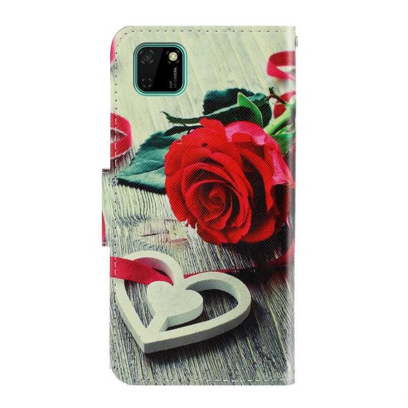 Lederhüllen Für Huawei Y5p Mit Kordel Romantische Rose Mit Riemen