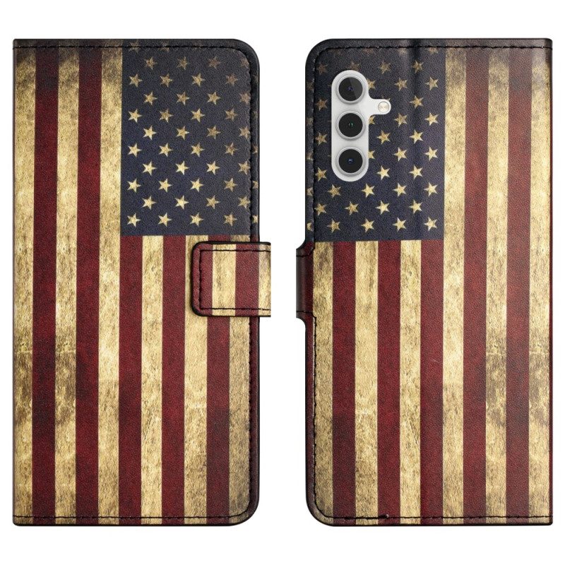 Lederhüllen Für Samsung Galaxy S24 Plus 5g Amerikanische Flagge Im Vintage-stil