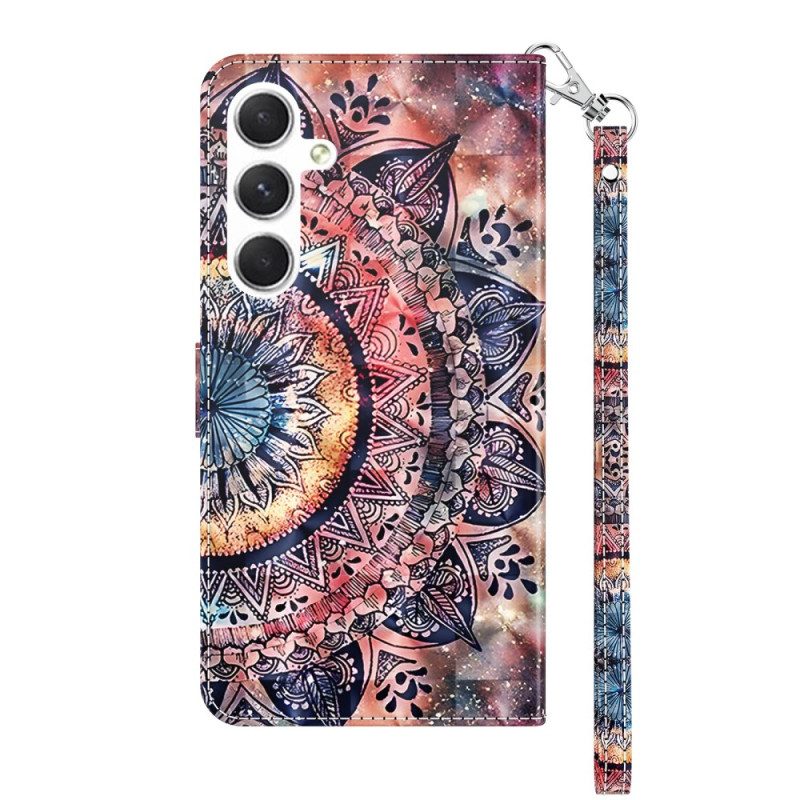 Lederhüllen Für Samsung Galaxy S24 Plus 5g Mandala-rottöne Mit Riemen