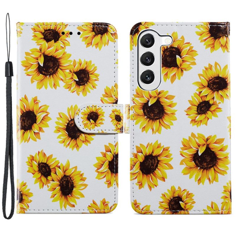 Lederhüllen Für Samsung Galaxy S24 Plus 5g Riemen Sonnenblumen