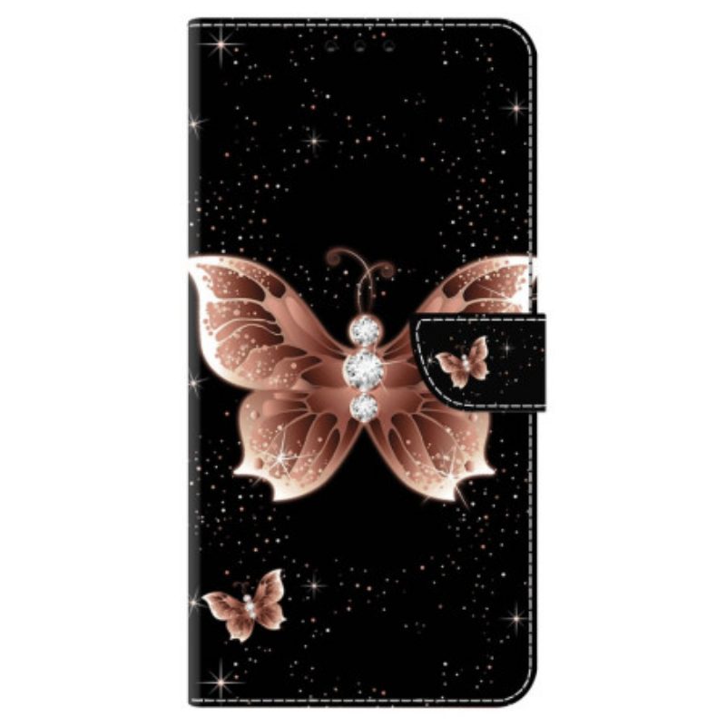 Lederhüllen Samsung Galaxy S24 Plus 5g Handyhülle Rosa Diamant-schmetterling