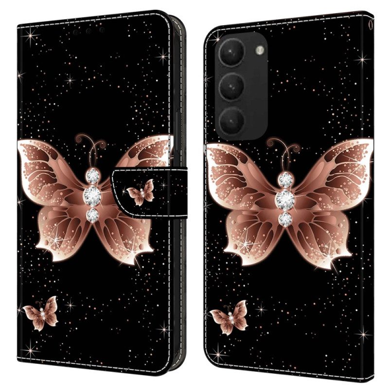 Lederhüllen Samsung Galaxy S24 Plus 5g Handyhülle Rosa Diamant-schmetterling