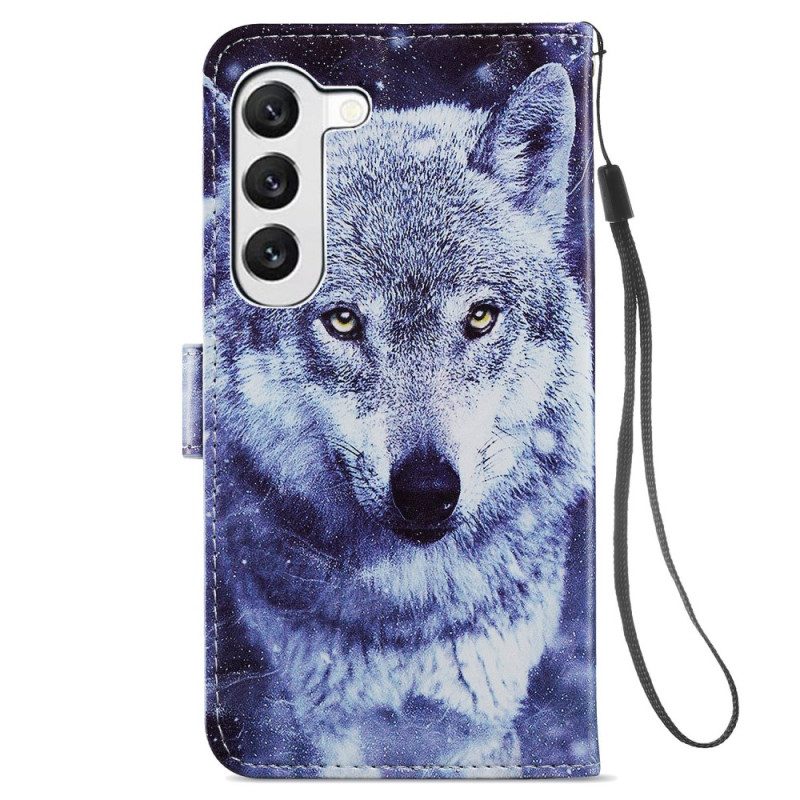 Lederhüllen Samsung Galaxy S24 Plus 5g Handyhülle Weißer Wolf Mit Riemen