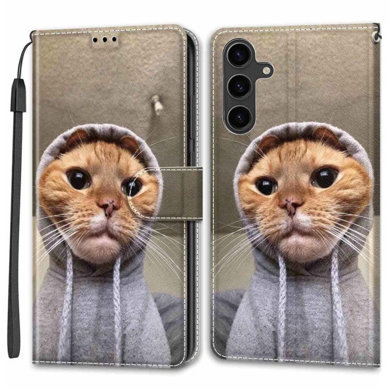 Lederhüllen Samsung Galaxy S24 Plus 5g Handyhülle Yo Katze Mit Riemen