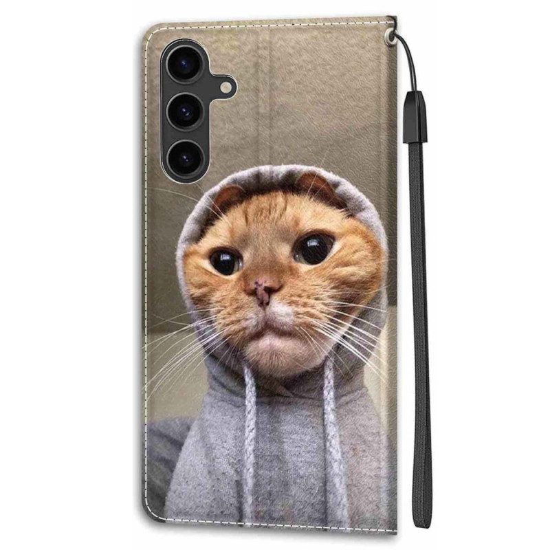 Lederhüllen Samsung Galaxy S24 Plus 5g Handyhülle Yo Katze Mit Riemen