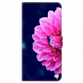 Lederhüllen Samsung Galaxy S24 Plus 5g Rosa Blumen Auf Blauem Hintergrund