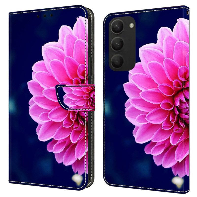 Lederhüllen Samsung Galaxy S24 Plus 5g Rosa Blumen Auf Blauem Hintergrund