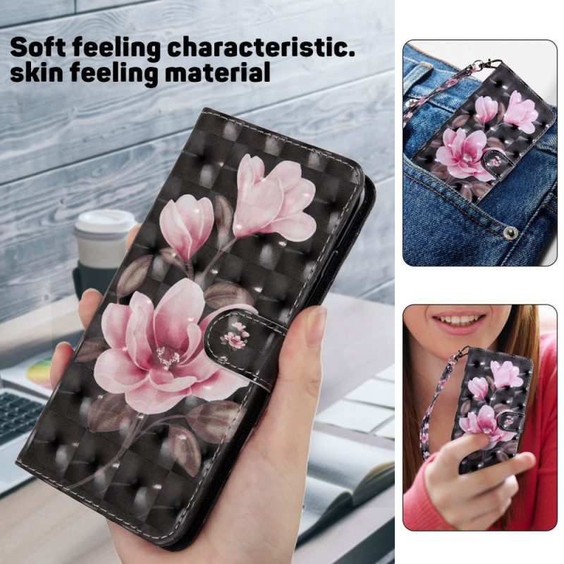 Lederhüllen Samsung Galaxy S24 Plus 5g Rosa Blumen Mit Riemen