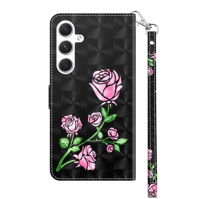 Lederhüllen Samsung Galaxy S24 Plus 5g Rosa Blumen Mit Riemen