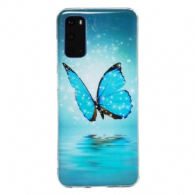 Hülle Für Samsung Galaxy S20 Fluoreszierender Blauer Schmetterling