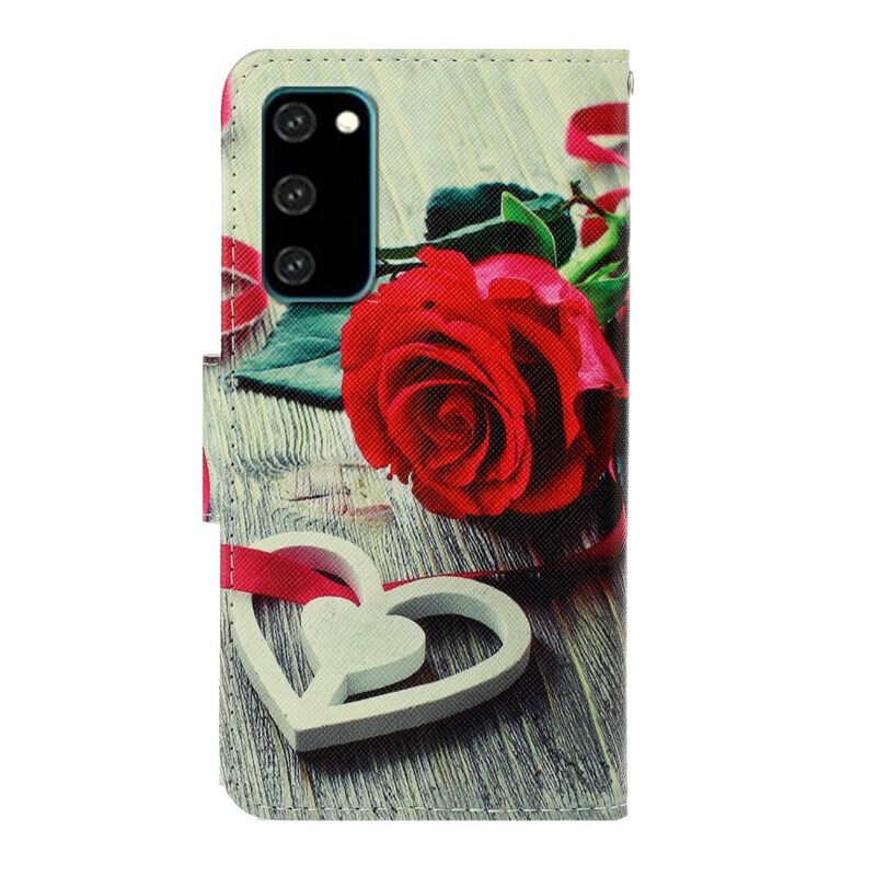 Lederhüllen Für Samsung Galaxy S20 Mit Kordel Romantische Rose Mit Riemen