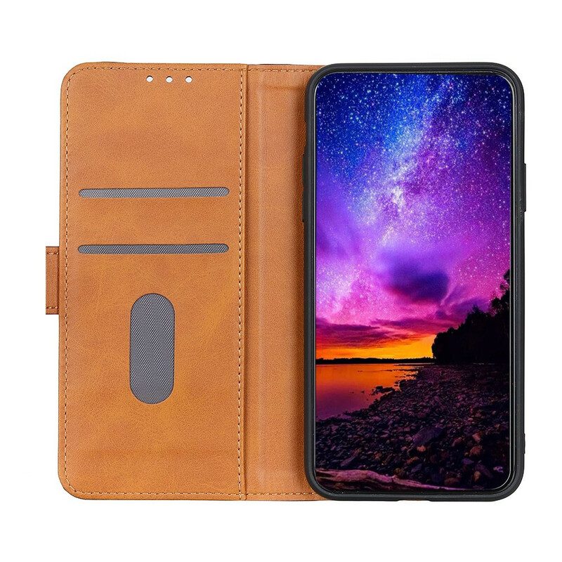 Flip Case Für Samsung Galaxy A02s Litschi-nähte In Lederoptik