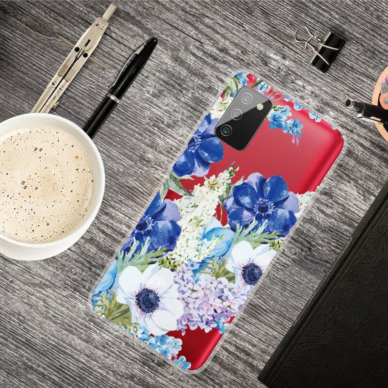 Hülle Für Samsung Galaxy A02s Nahtlose Aquarellblaue Blumen