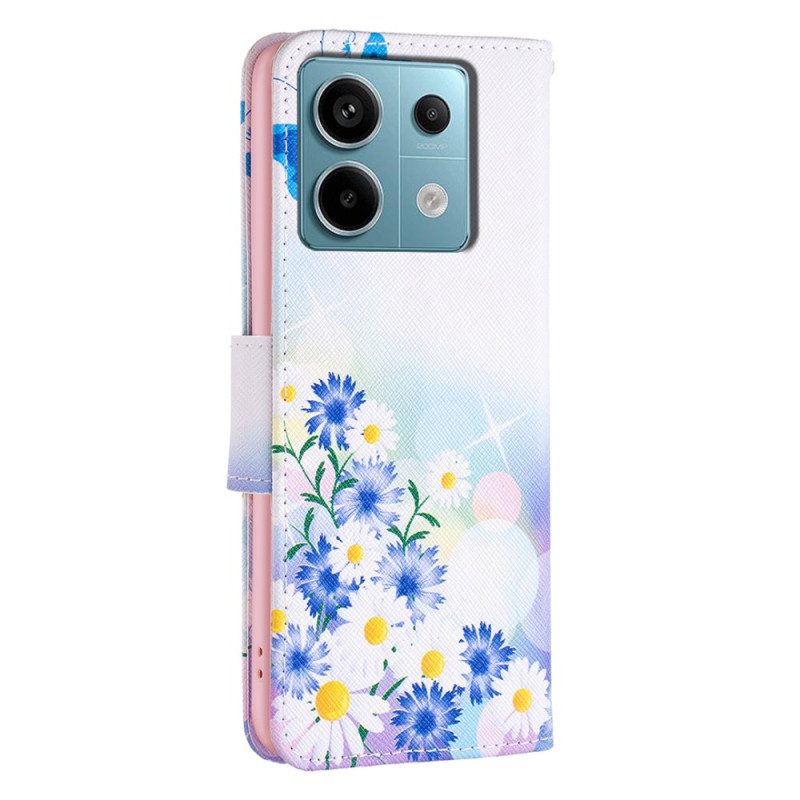 Lederhüllen Xiaomi Redmi Note 13 Pro 4g Handyhülle Schmetterlings- Und Blumenaquarell