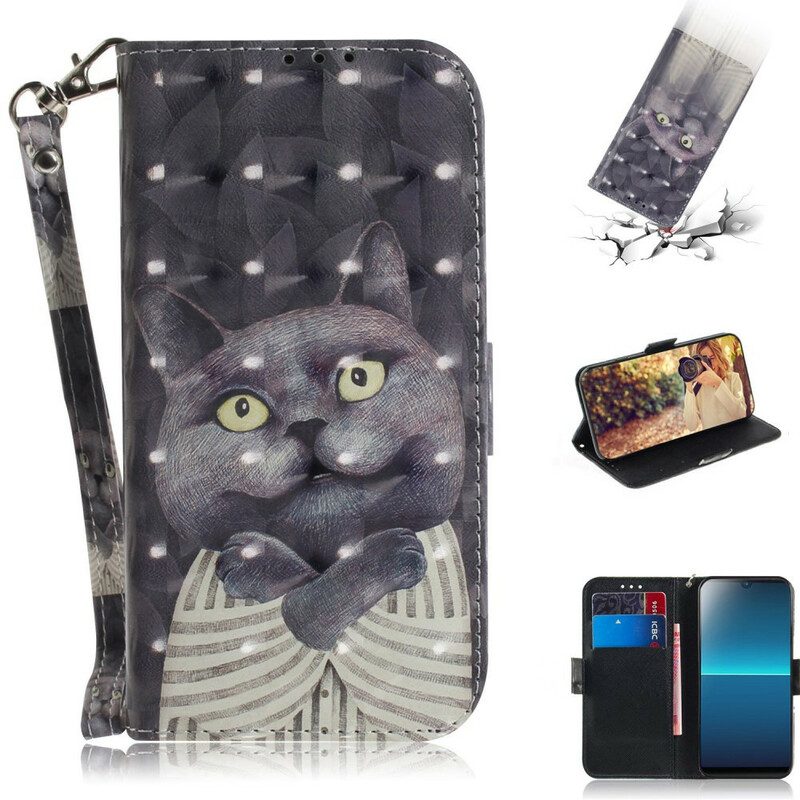 Flip Case Für Sony Xperia L4 Mit Kordel Graue Katze Mit Riemen