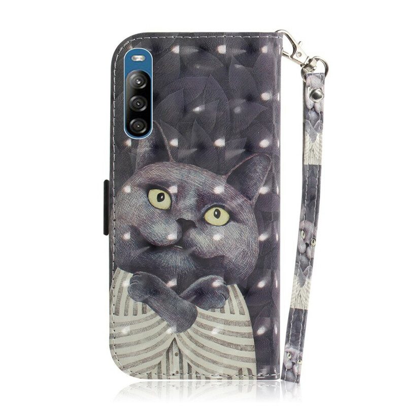 Flip Case Für Sony Xperia L4 Mit Kordel Graue Katze Mit Riemen