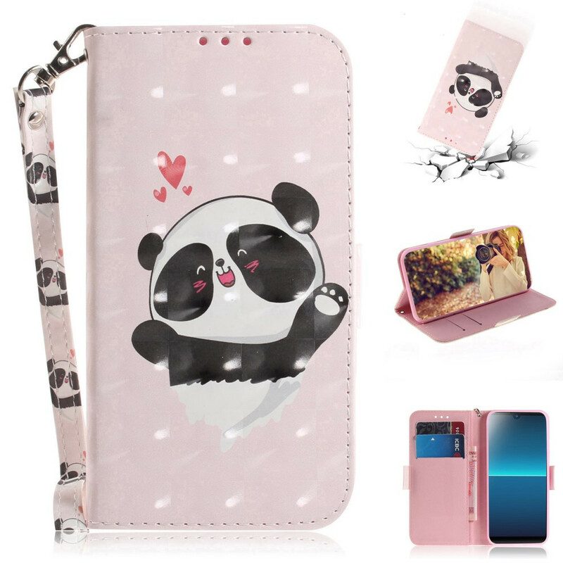 Flip Case Für Sony Xperia L4 Mit Kordel Panda Love Mit Schlüsselband