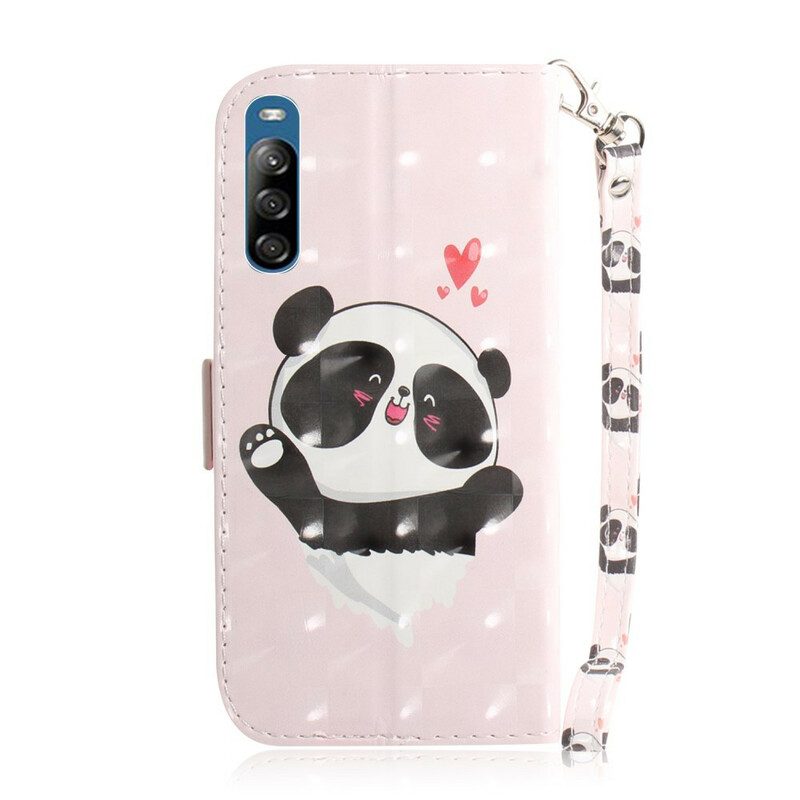 Flip Case Für Sony Xperia L4 Mit Kordel Panda Love Mit Schlüsselband