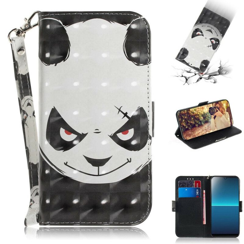 Flip Case Für Sony Xperia L4 Mit Kordel Wütender Panda Mit Schlüsselband