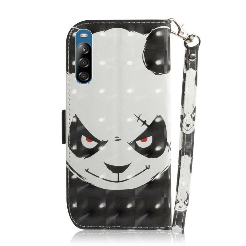 Flip Case Für Sony Xperia L4 Mit Kordel Wütender Panda Mit Schlüsselband