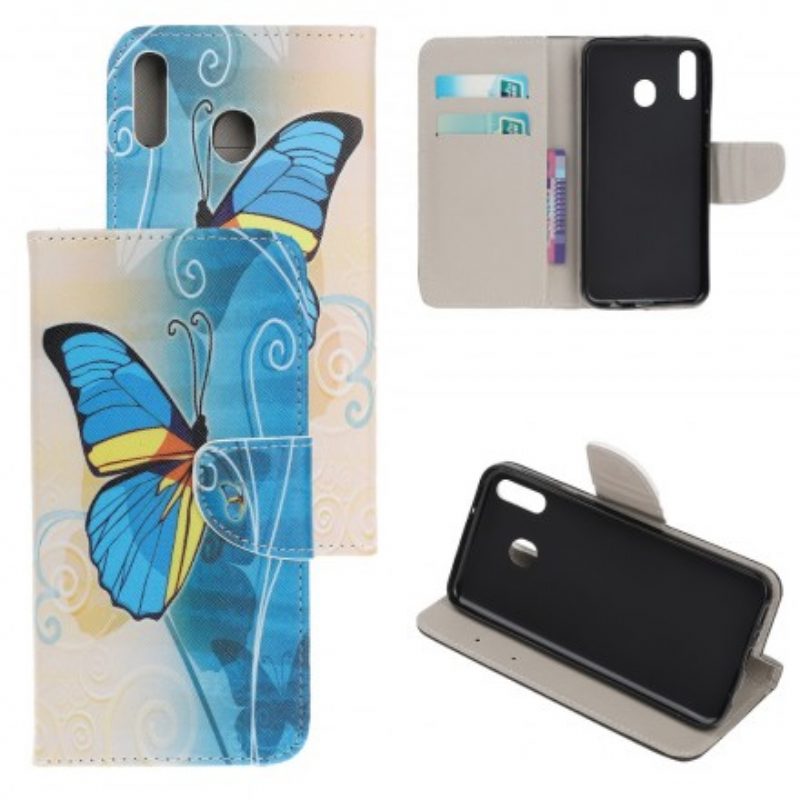 Flip Case Für Samsung Galaxy A40 Blauer Und Gelber Schmetterling