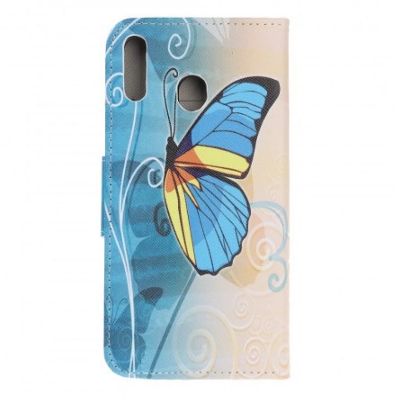 Flip Case Für Samsung Galaxy A40 Blauer Und Gelber Schmetterling