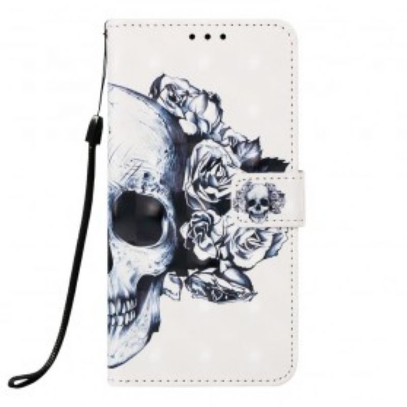 Flip Case Für Samsung Galaxy A40 Blumiger Totenkopf