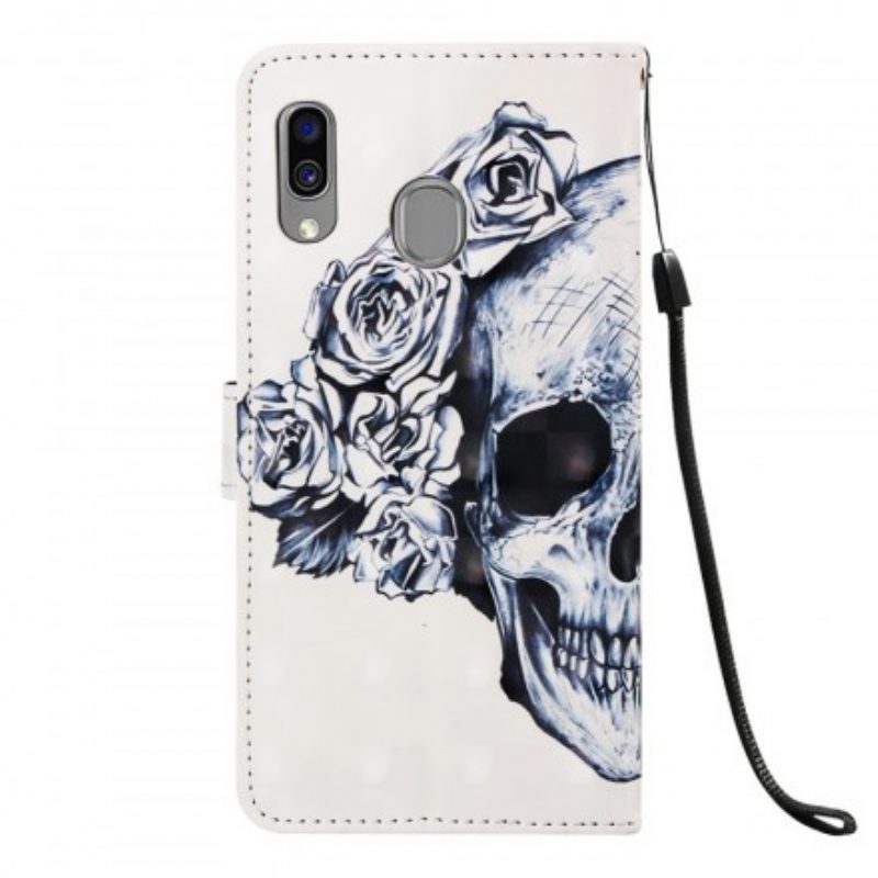 Flip Case Für Samsung Galaxy A40 Blumiger Totenkopf