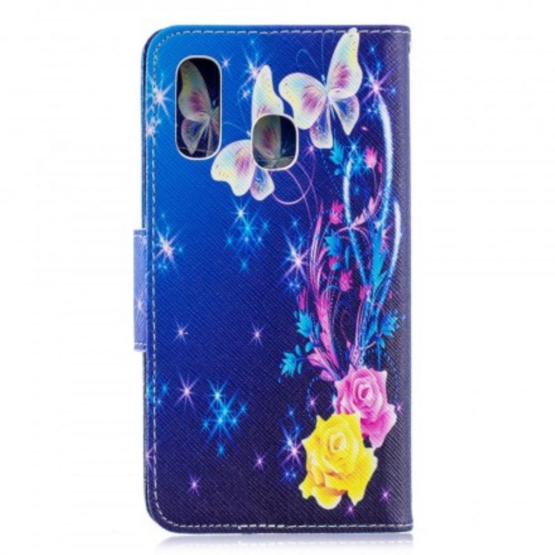 Flip Case Für Samsung Galaxy A40 Bunte Schmetterlinge In Der Nacht