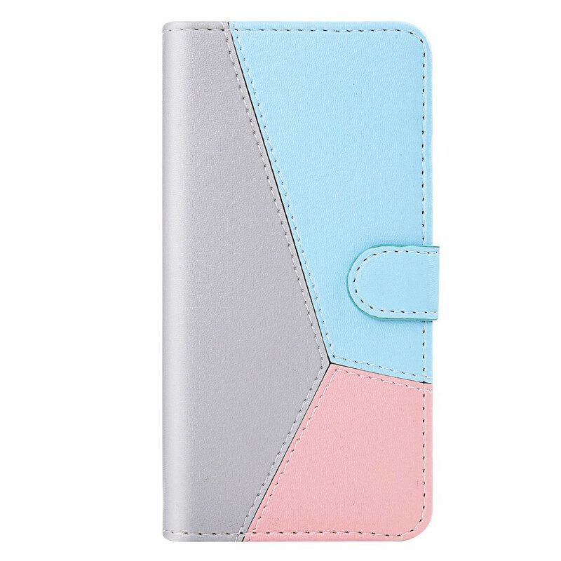 Flip Case Für Samsung Galaxy A40 Dreifarbiger Ledereffekt