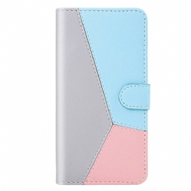 Flip Case Für Samsung Galaxy A40 Dreifarbiger Ledereffekt