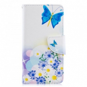 Flip Case Für Samsung Galaxy A40 Schmetterlinge Und Blumen Bemalt