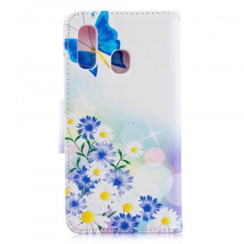 Flip Case Für Samsung Galaxy A40 Schmetterlinge Und Blumen Bemalt