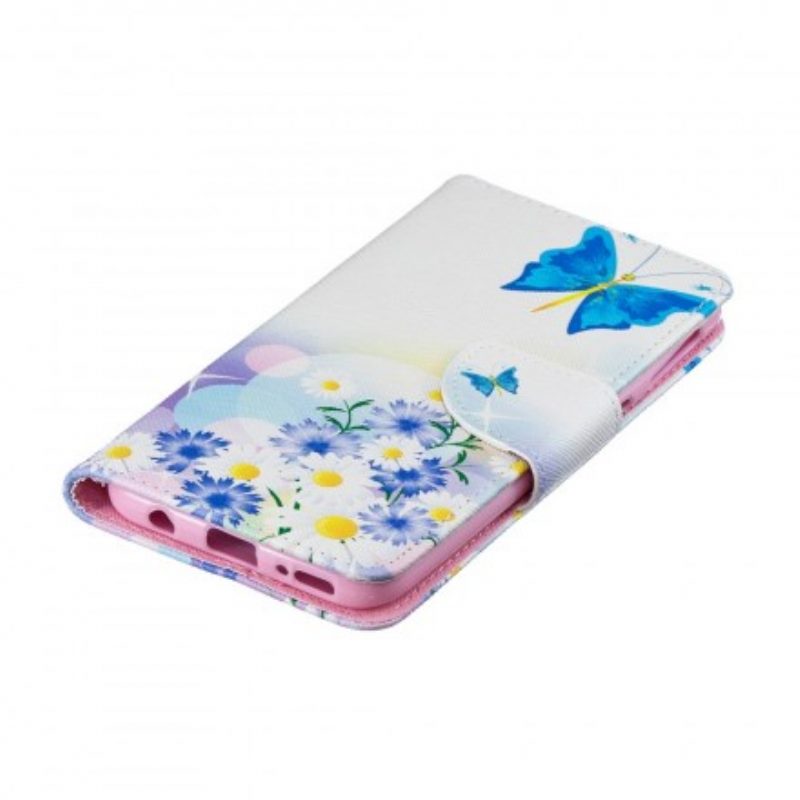 Flip Case Für Samsung Galaxy A40 Schmetterlinge Und Blumen Bemalt