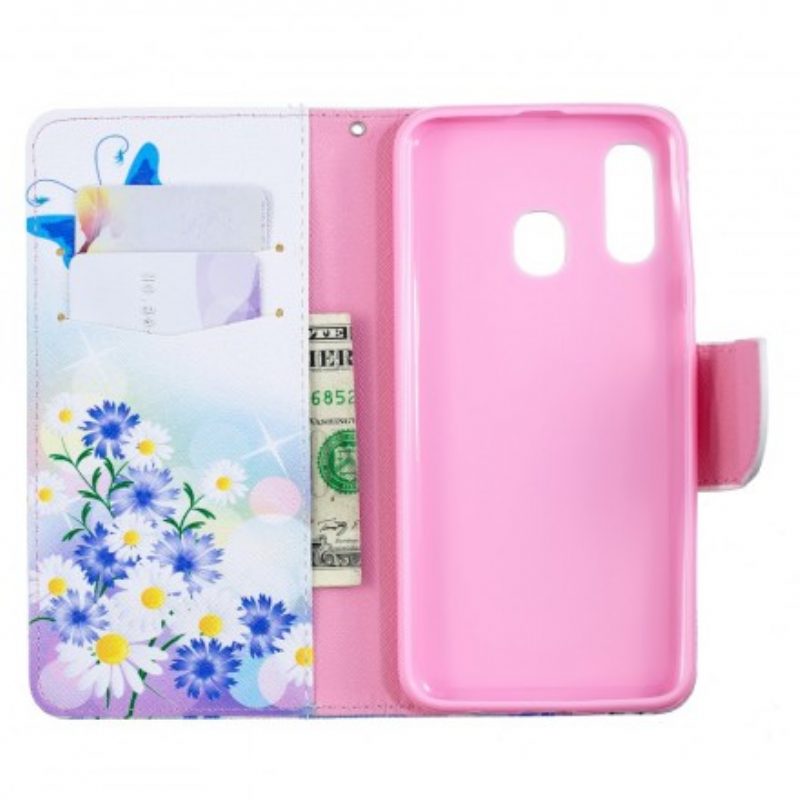 Flip Case Für Samsung Galaxy A40 Schmetterlinge Und Blumen Bemalt