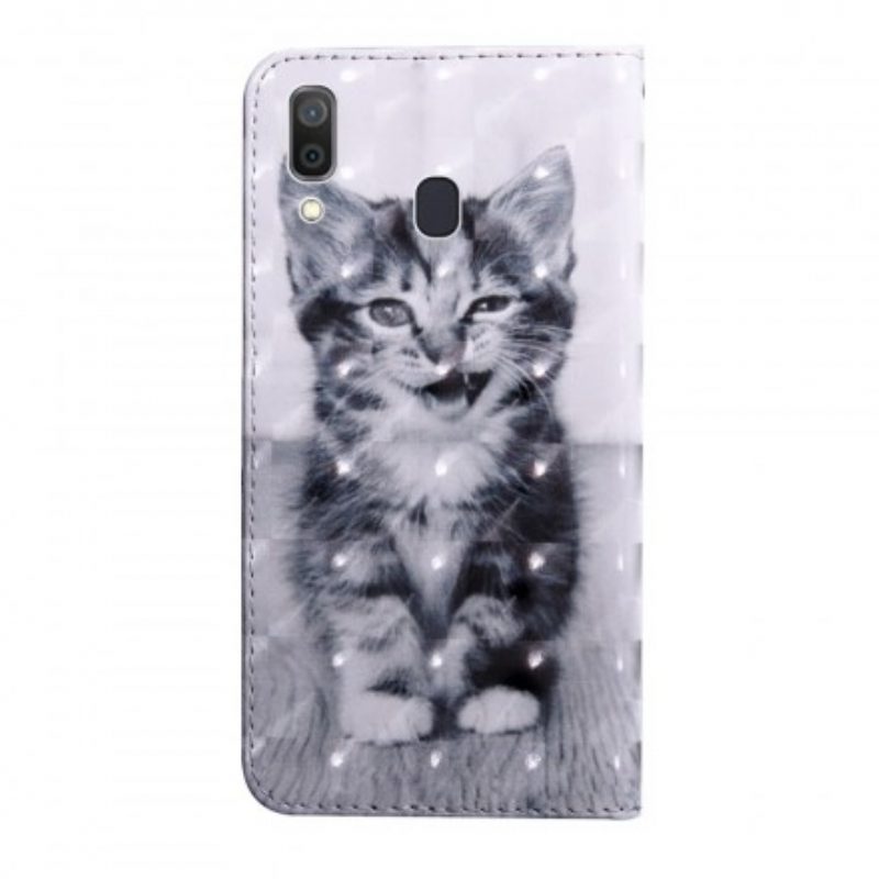 Flip Case Für Samsung Galaxy A40 Schwarz-weiße Katze