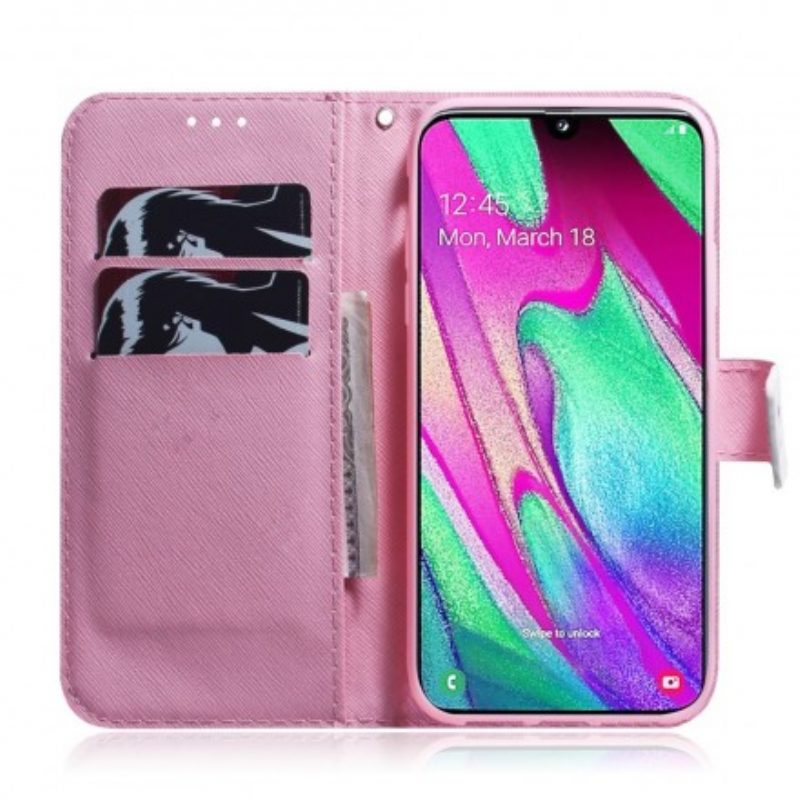 Lederhüllen Für Samsung Galaxy A40 Blume Staubiges Rosa