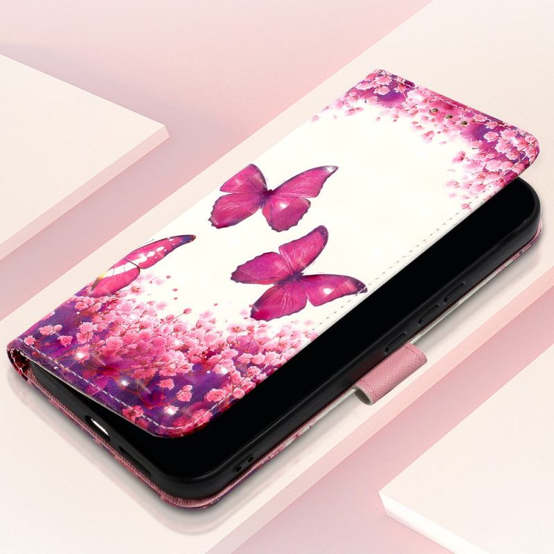 Lederhüllen Für Oppo Reno 11 5g Rosa Schmetterlinge