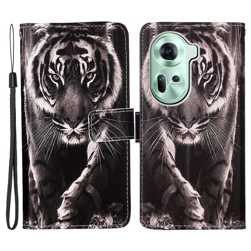 Lederhüllen Für Oppo Reno 11 5g Tiger Mit Riemen