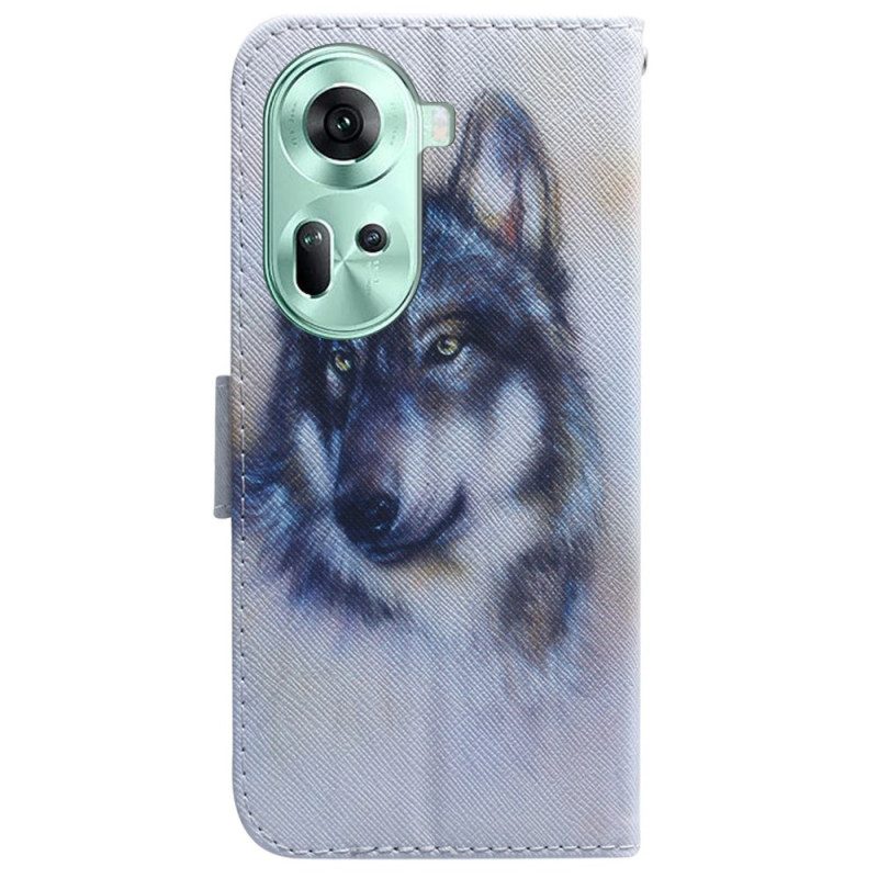 Lederhüllen Oppo Reno 11 5g Handyhülle Wolf-aquarell