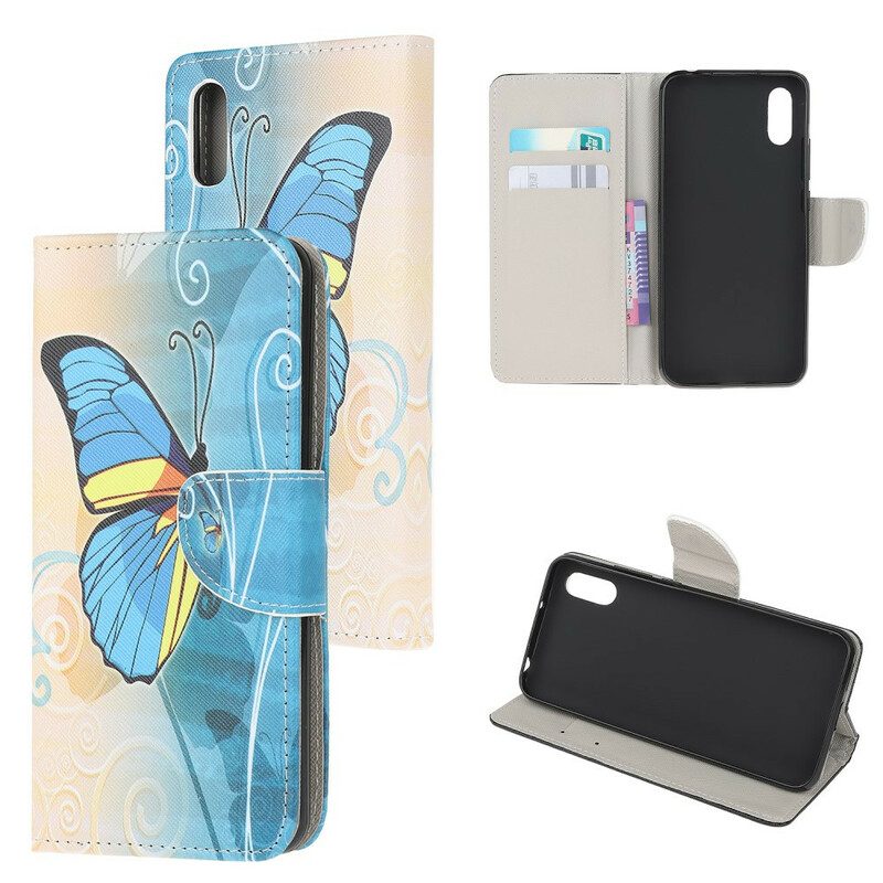 Flip Case Für Xiaomi Redmi 9A Blauer Und Gelber Schmetterling