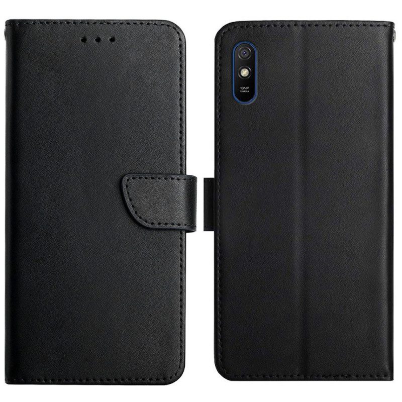 Flip Case Für Xiaomi Redmi 9A Echtes Nappaleder