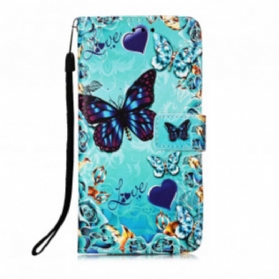 Flip Case Für Xiaomi Redmi 9A Mit Kordel Love Butterflys Riemchen