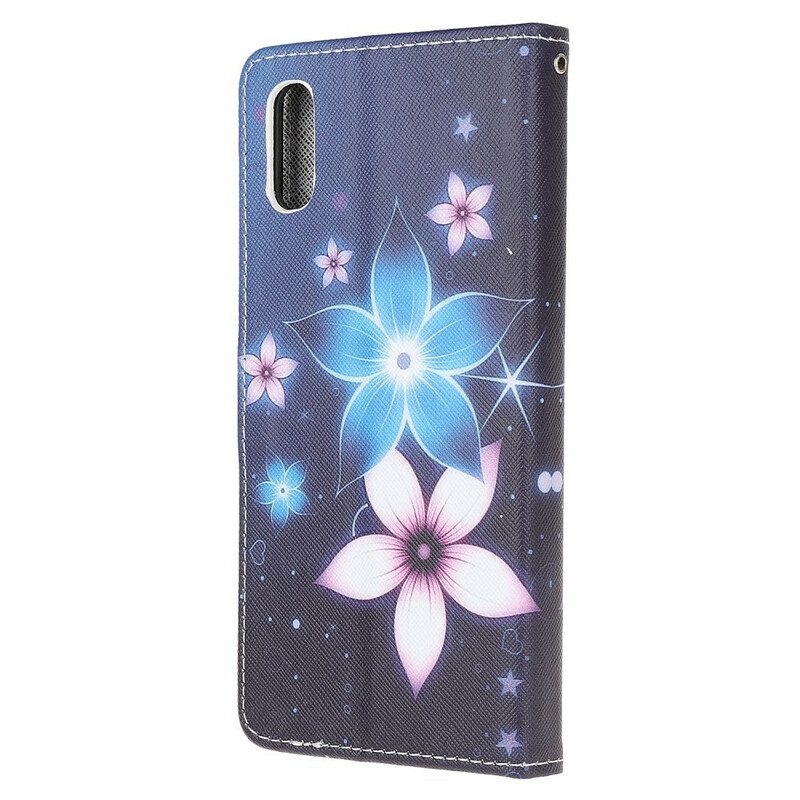 Flip Case Für Xiaomi Redmi 9A Mit Kordel Mondriemenblumen